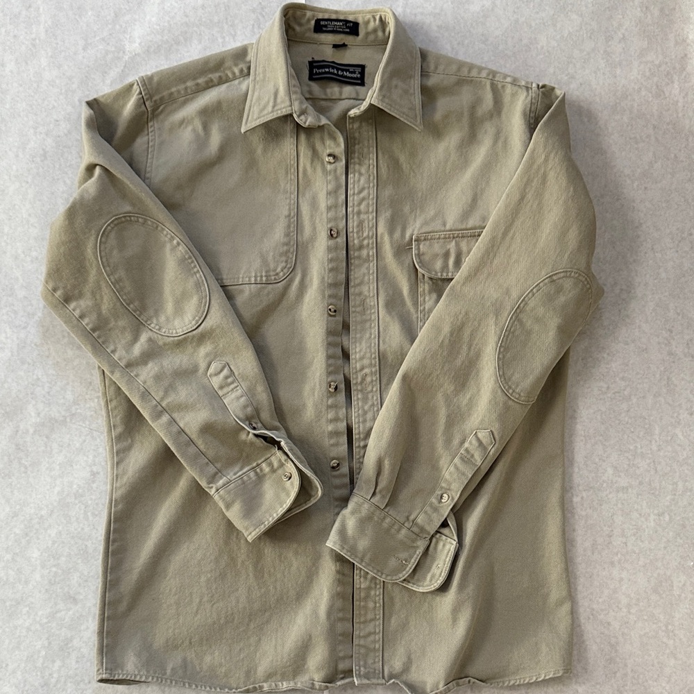 Preswick & Moore gentleman’s fit cotton button down shirt elbow patches rugged